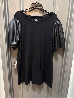 torrid Black Short Sleeve Top with Faux Leather Puff Sleeves